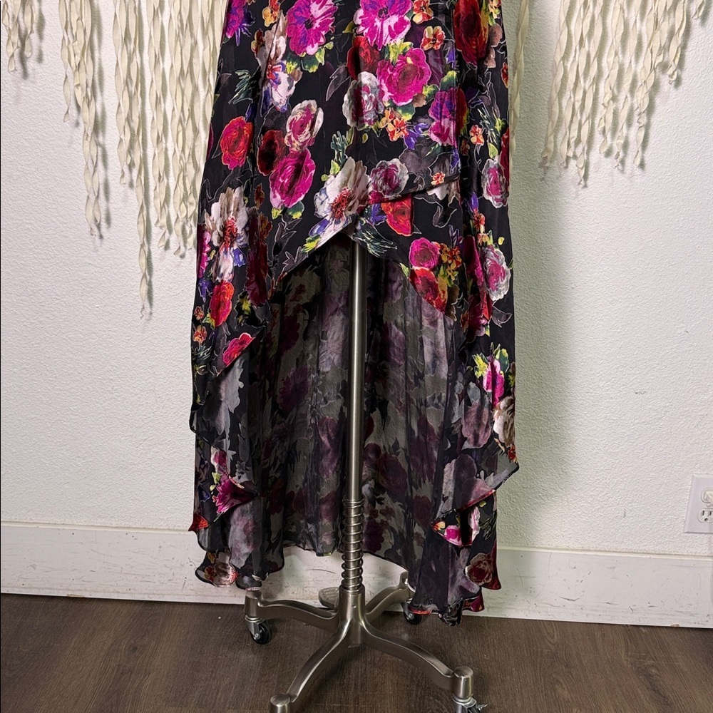 Alice + Olivia Christina Hi/Low Floral Silk Burnout Dress Size 12 - Picture 3 of 15